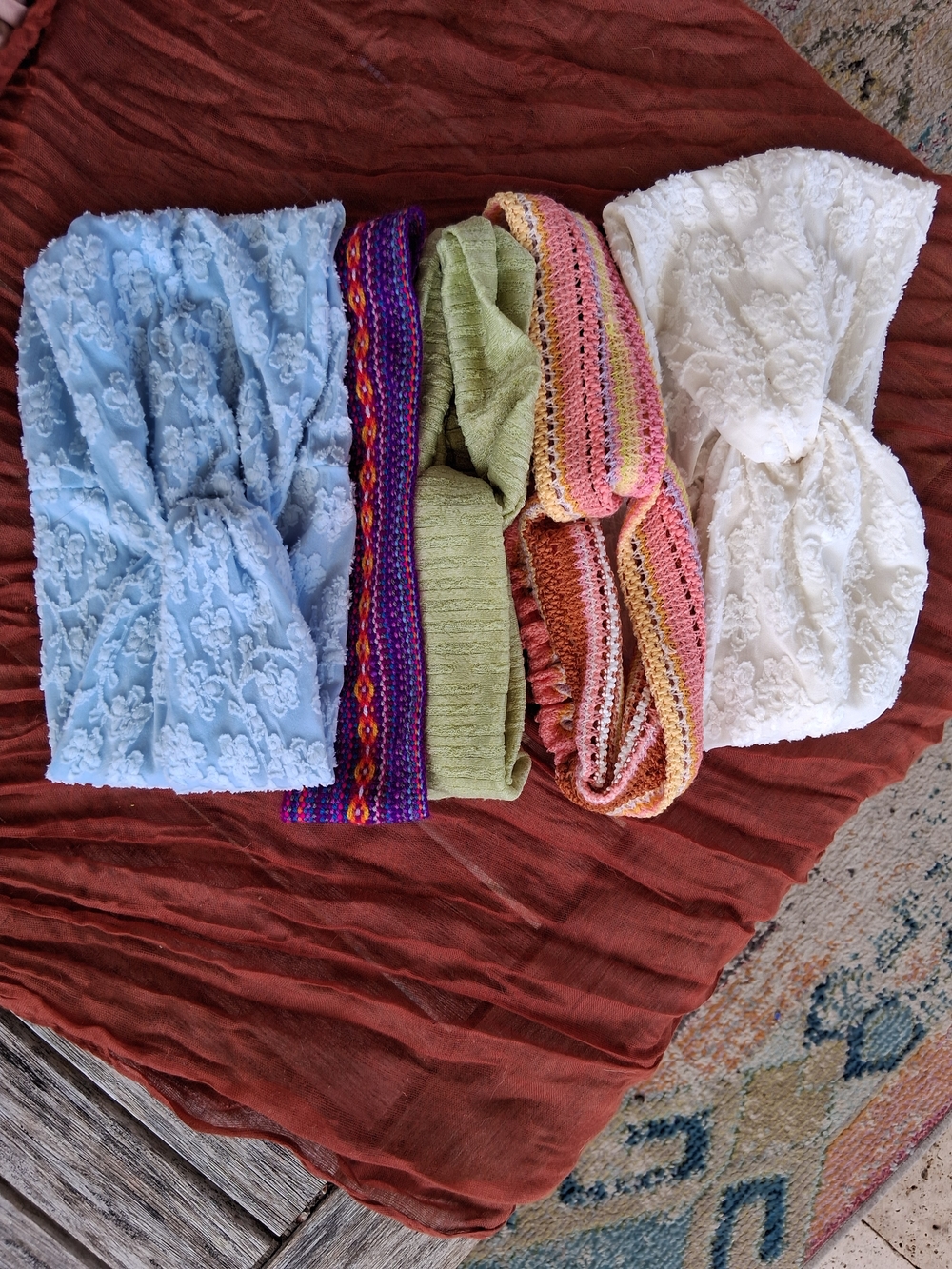 Set of 5 Textured & Knit Headbans - Blue, Purple, Green, Pink, White